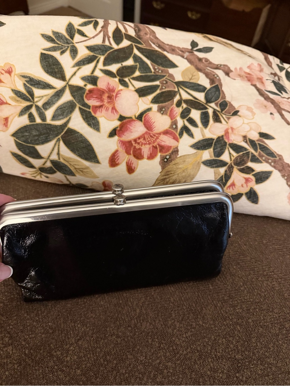 HOBO Black Leather Frame Clutch with Silver Hardware